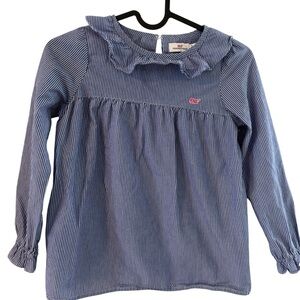 Vineyard Vines Small Blue Stripe Ruffle Top Dress Small 100% Cotton